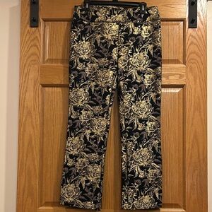 Soft Surrounding Metallic Black & Gold High Rise Mini Boot Cut Pants Size M